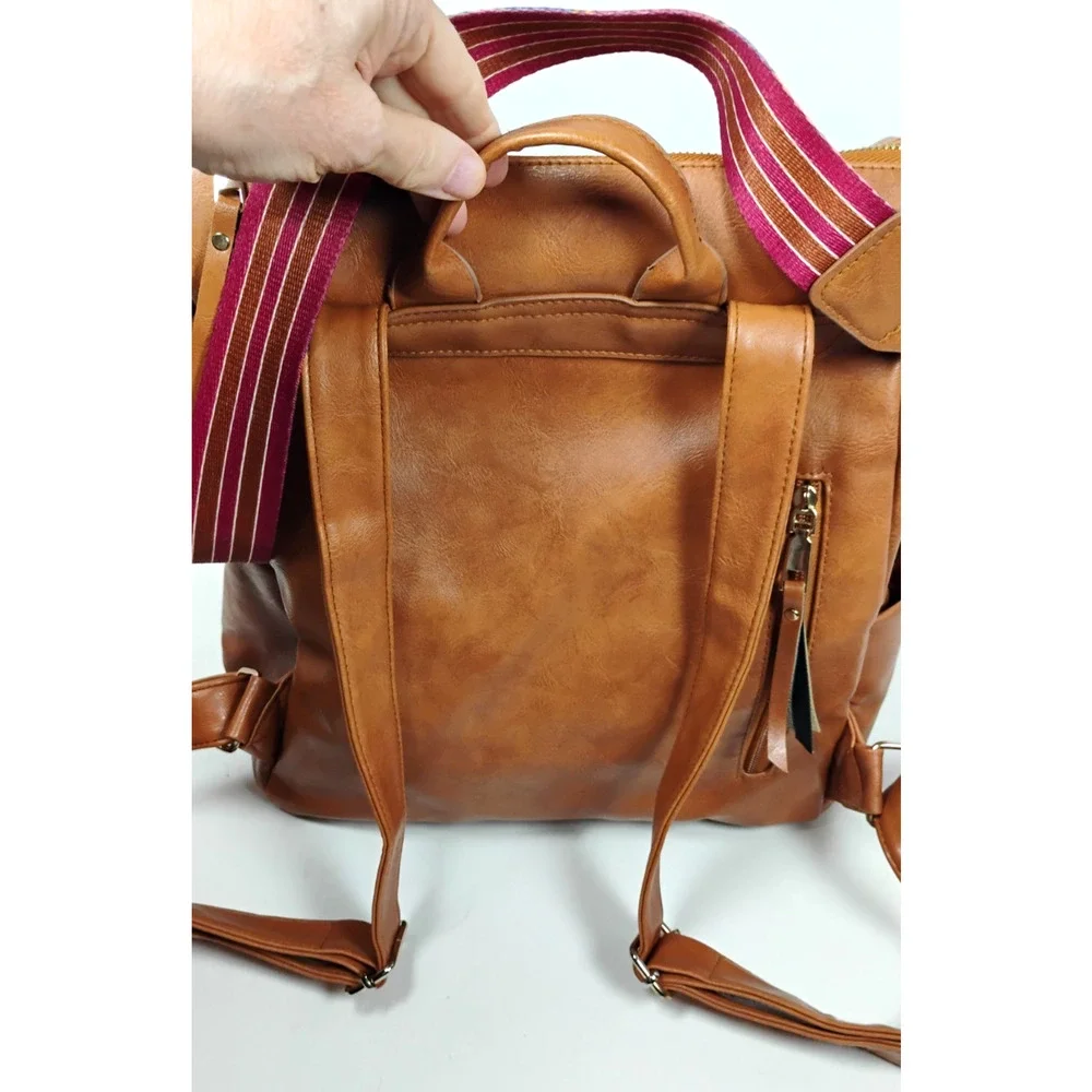 Modem & Chic Cognac Convertible Backpack Purse Boho Reversible SW Strap